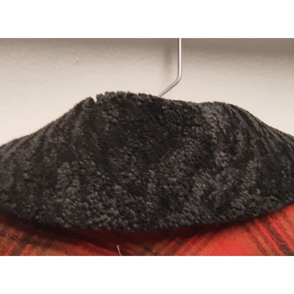 Red Buffalo Check Pendleton Lafayette  Wool  Coat Shearling Collar Womens  L - Picture 15 of 16